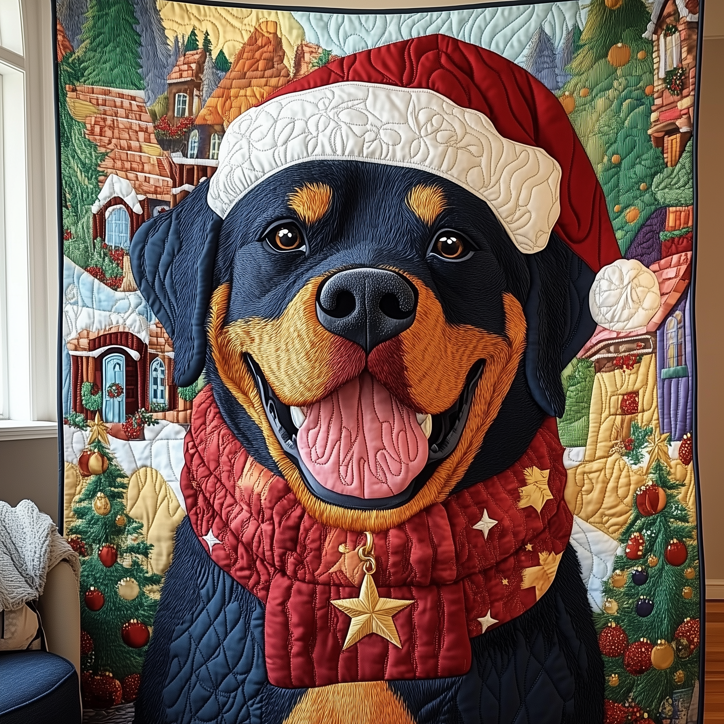 Christmas Rottweiler Quilted Blanket GFTOAB795