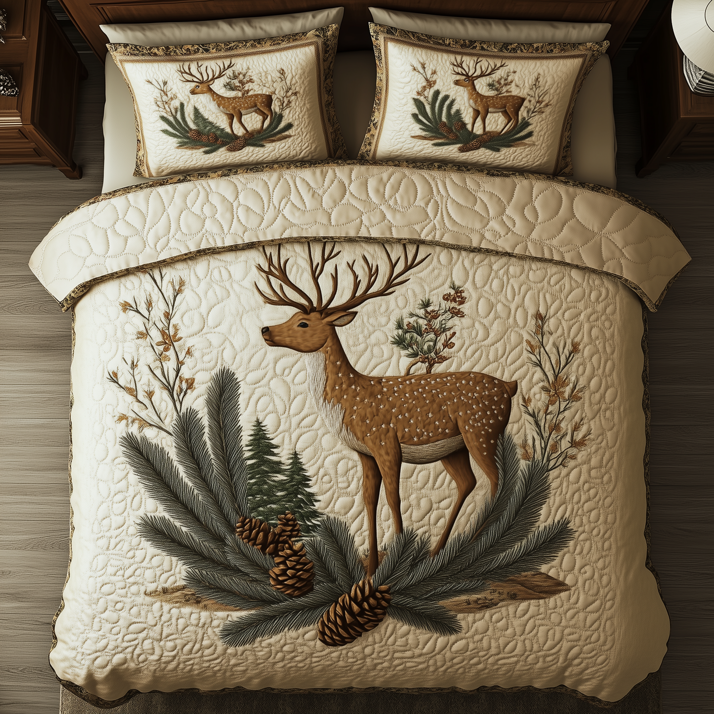 Vintage Reindeer 3-Piece Quilted Bedding Set GFTOAB823