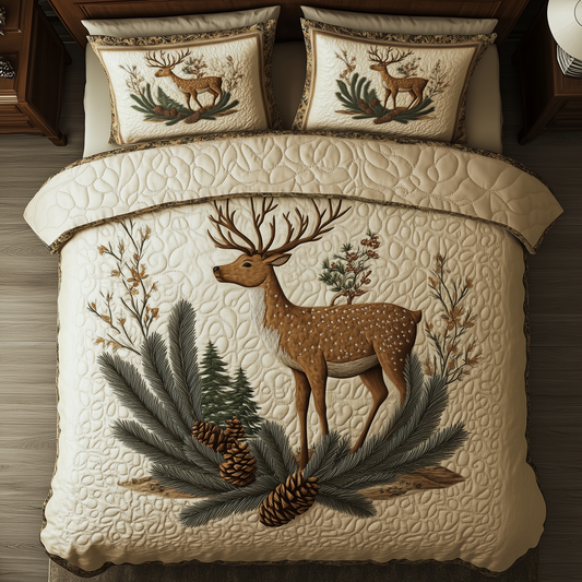 Vintage Reindeer 3-Piece Quilted Bedding Set GFTOAB823