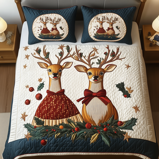 Reindeer Couple 3-Piece Quilted Bedding Set GFTOAB824