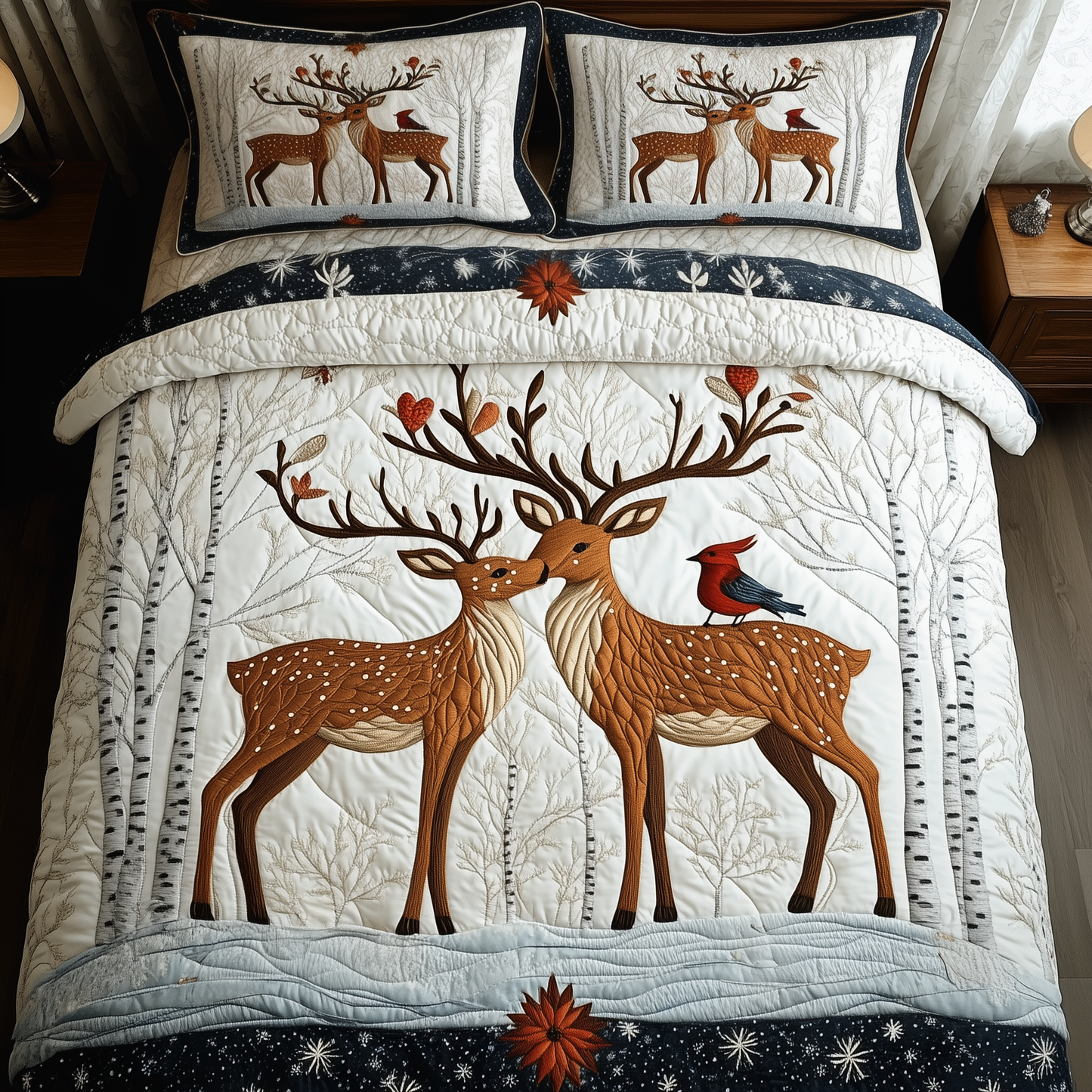 Reindeer Couple 3-Piece Quilted Bedding Set GFTOAB825