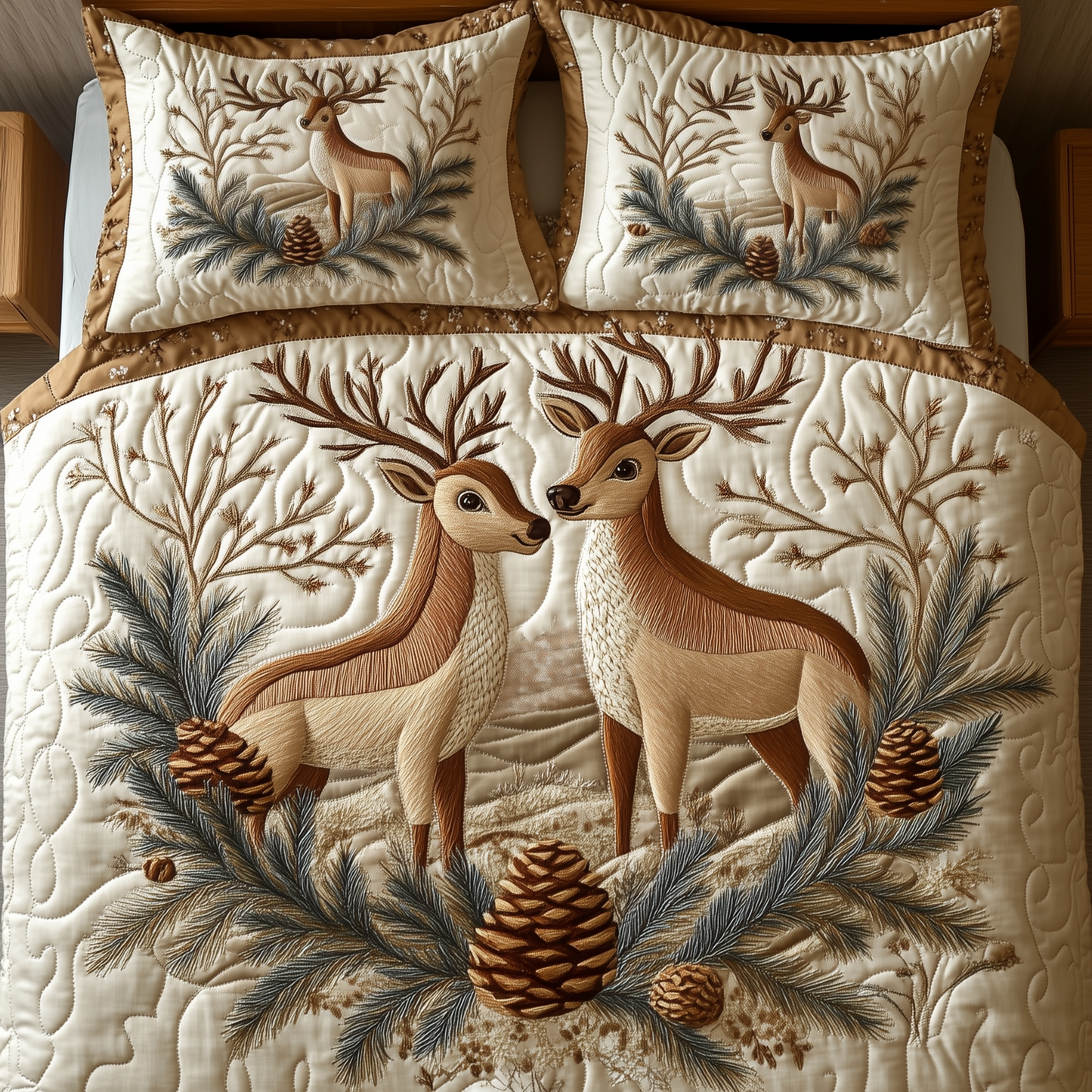 Reindeer Couple 3-Piece Quilted Bedding Set GFTOAB826