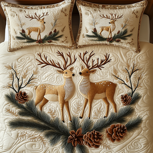 Reindeer Couple 3-Piece Quilted Bedding Set GFTOAB827