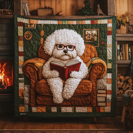 Bichon Frise Reading Book Quilted Blanket GFTOAB831