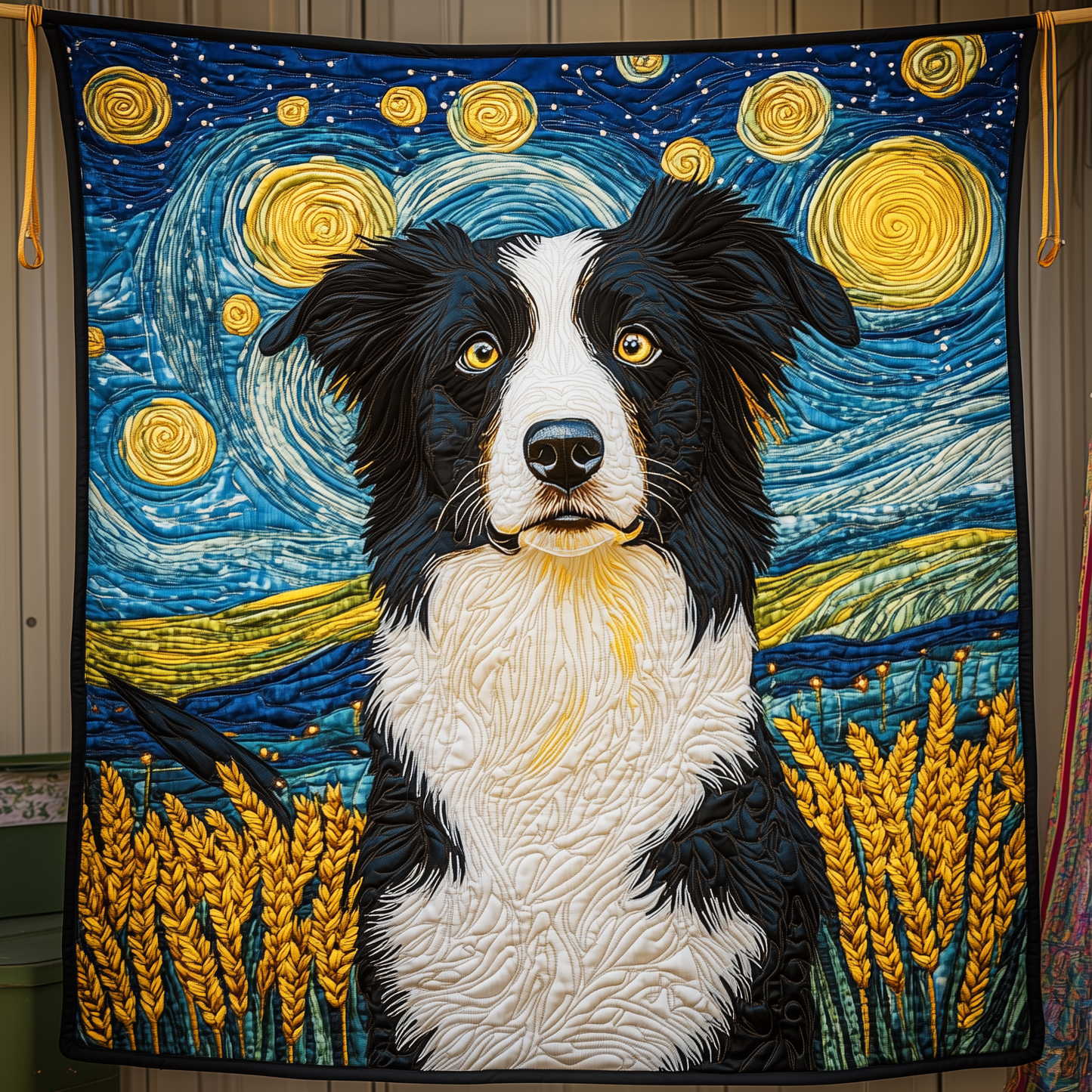 Border Collie Starry Night Quilted Blanket GFTOAB835