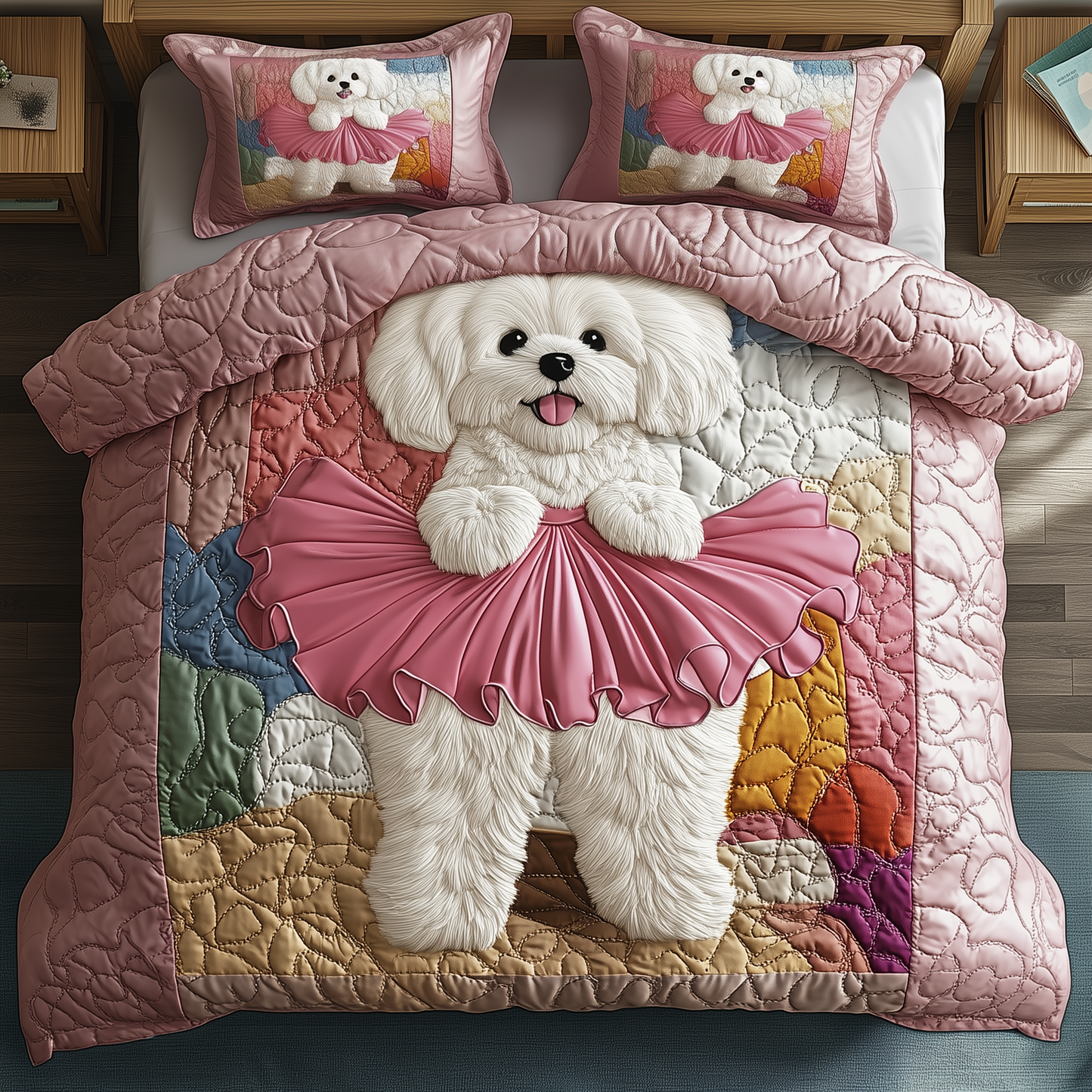 Bichon Frise Dancer 3-Piece Quilted Bedding Set GFTOAB842