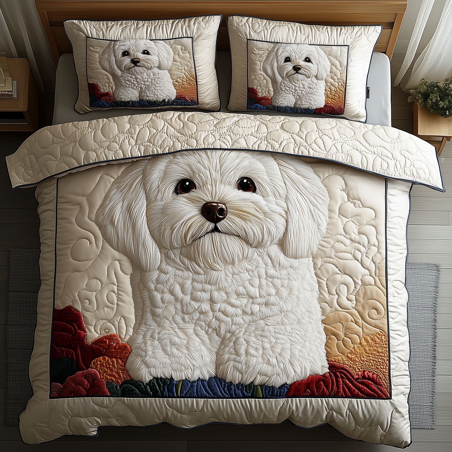 Adorable Bichon Frise 3-Piece Quilted Bedding Set GFTOAB847