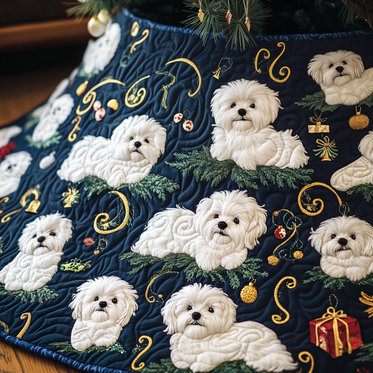 Christmas Bichon Frise Quilted Tree Skirt GFTOAB850