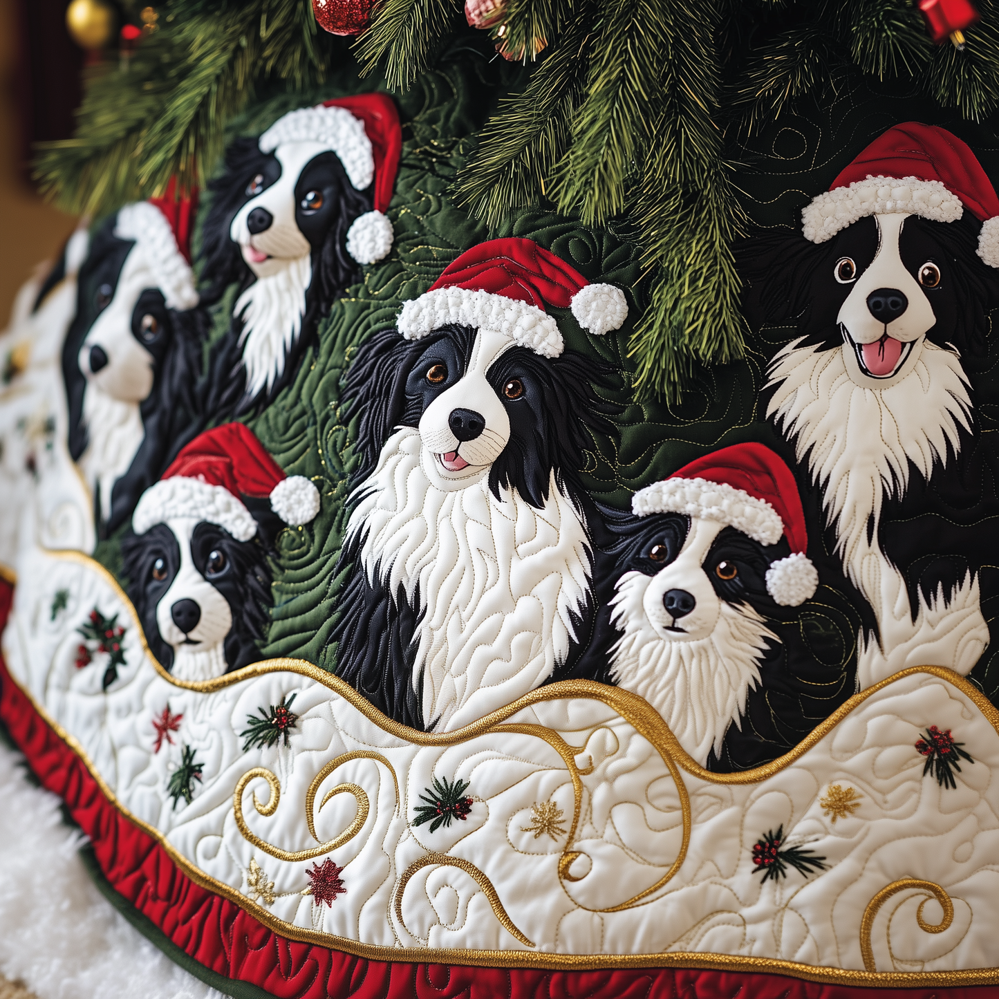 Christmas Border Collie Quilted Tree Skirt GFTOAB858