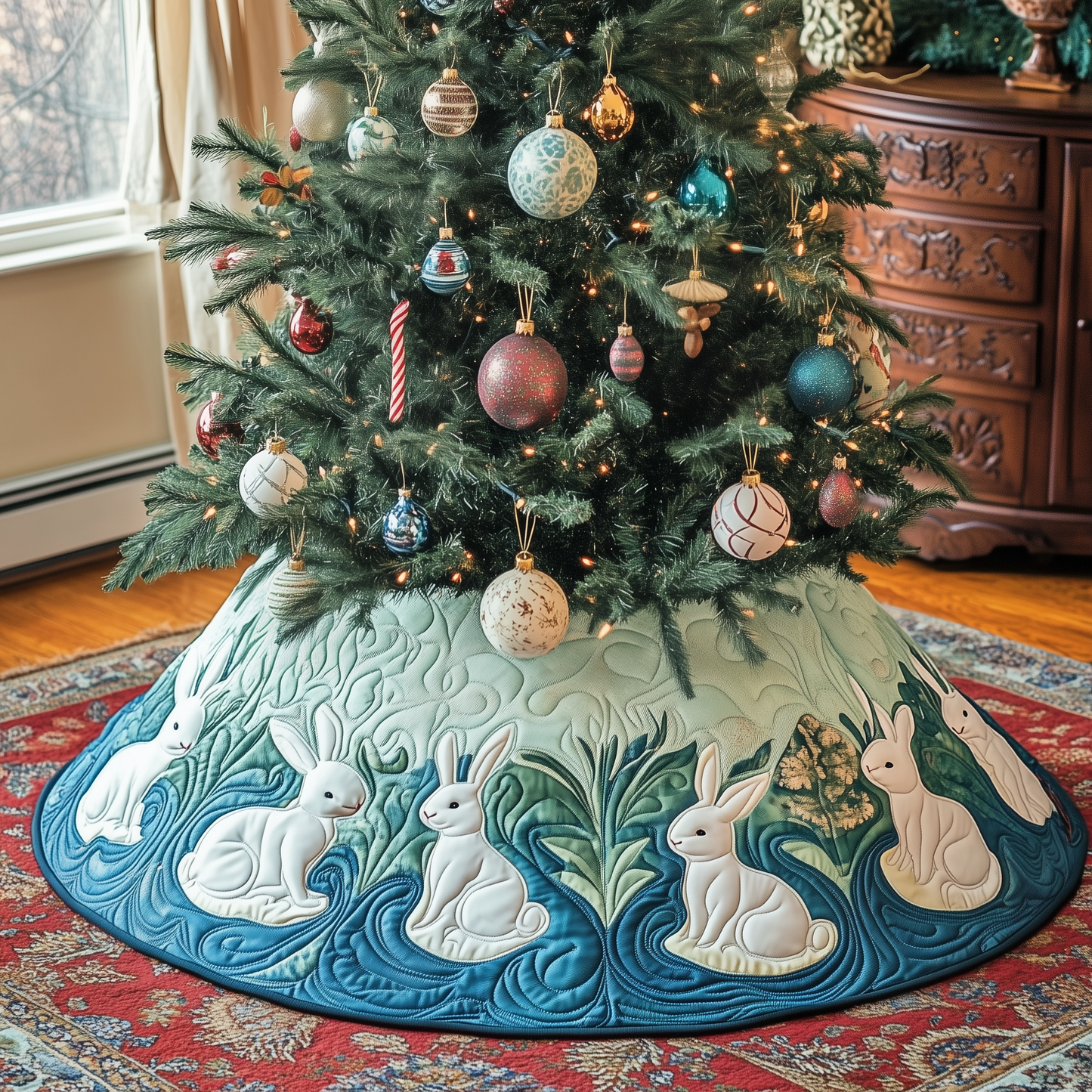 Christmas Rabbit Quilted Tree Skirt GFTOAB864