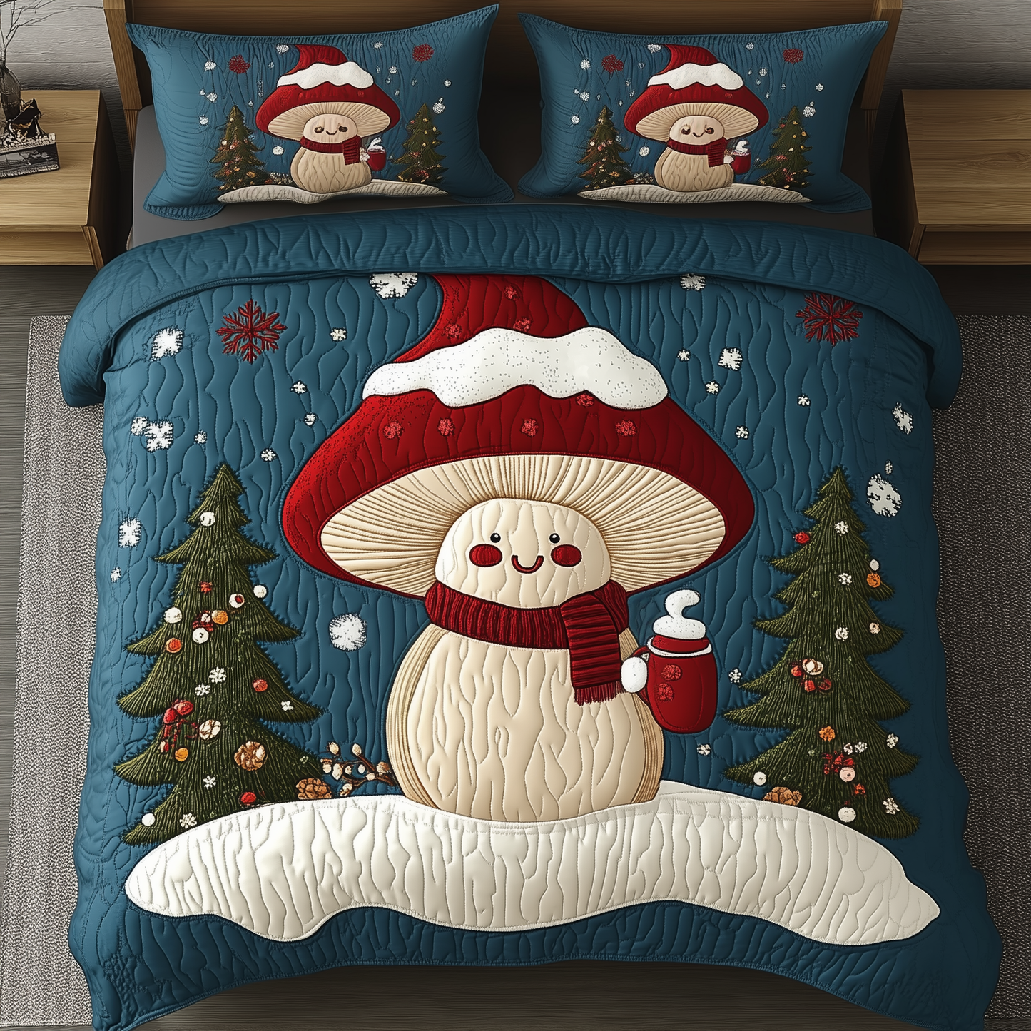 Christmas Mushroom 3-Piece Quilted Bedding Set GFTOAB869