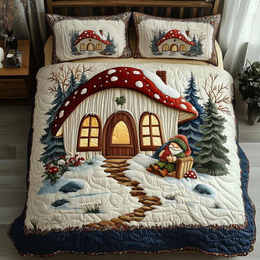 Christmas Mushroom Cabin 3-Piece Quilted Bedding Set GFTOAB870