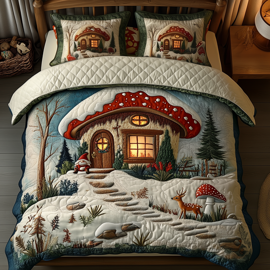 Christmas Mushroom Cabin 3-Piece Quilted Bedding Set GFTOAB871