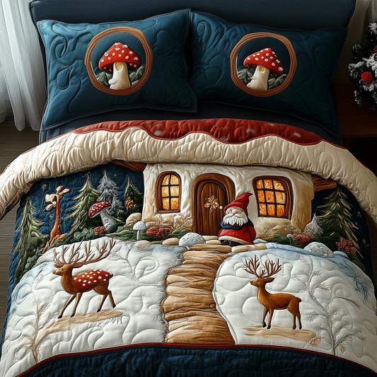 Christmas Mushroom Cabin 3-Piece Quilted Bedding Set GFTOAB872