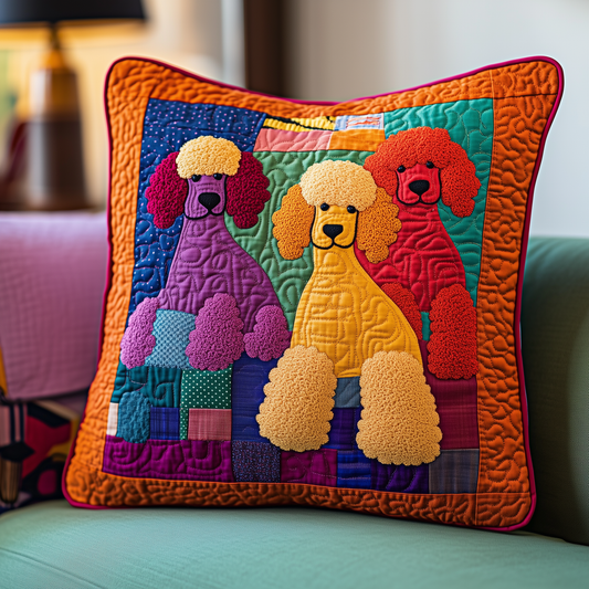 Colorful Poodle Quilted Pillow Case GFTOAB889