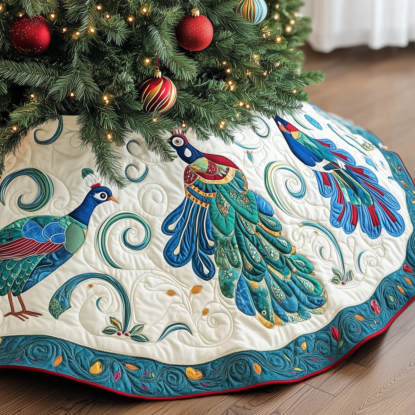 Christmas Peacock Quilted Tree Skirt GFTOAB895