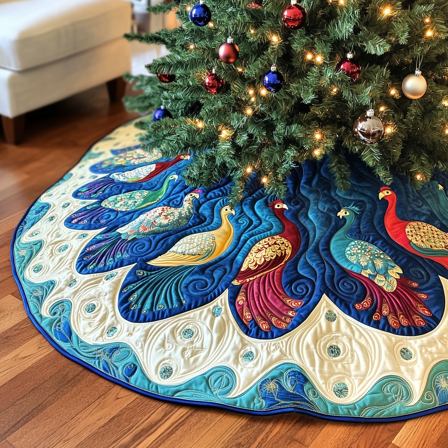 Christmas Peacock Quilted Tree Skirt GFTOAB897