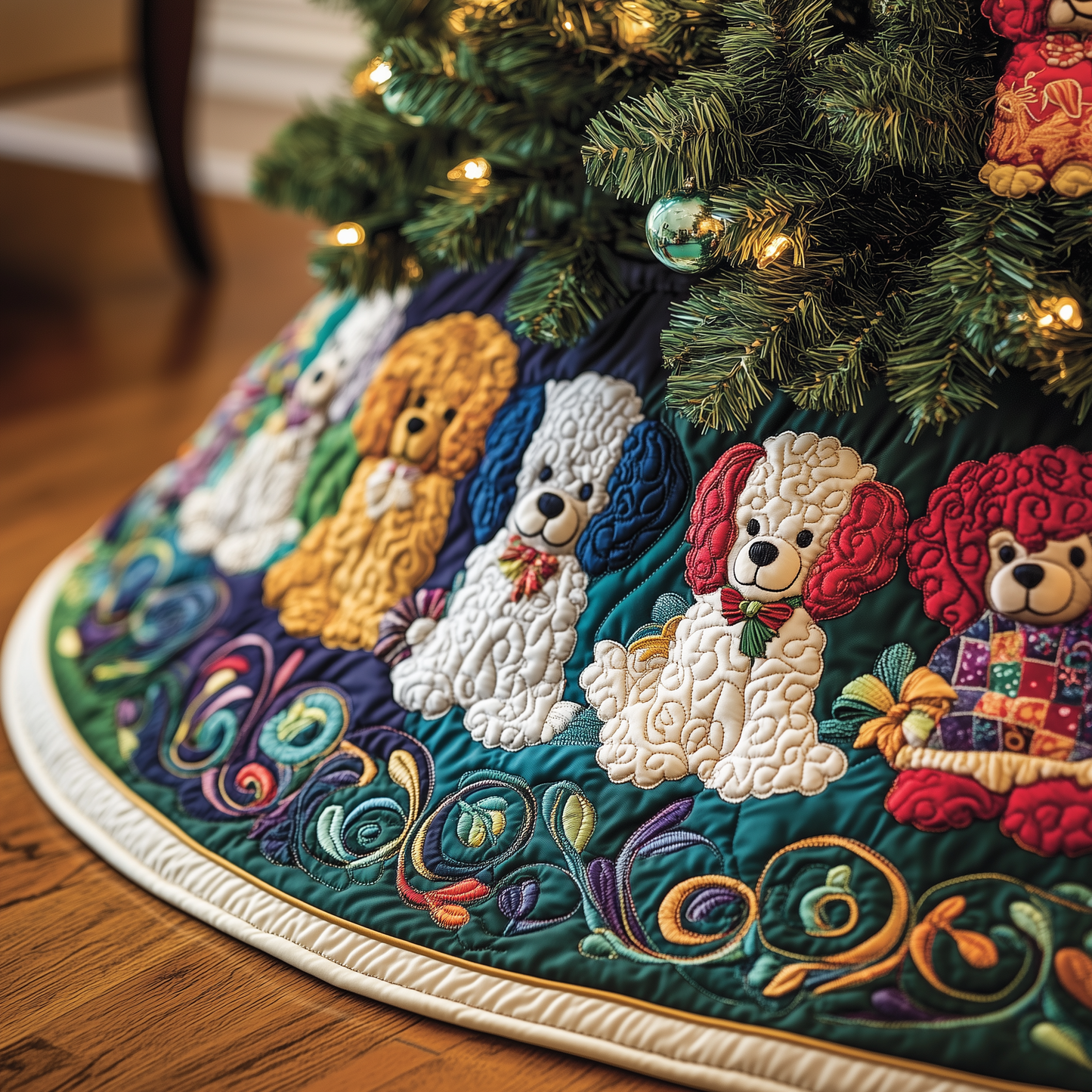 Christmas Colorful Poodle Quilted Tree Skirt GFTOAB912