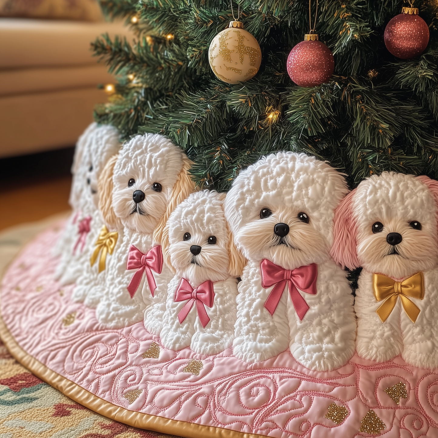 Christmas Bichon Quilted Tree Skirt GFTOAB922