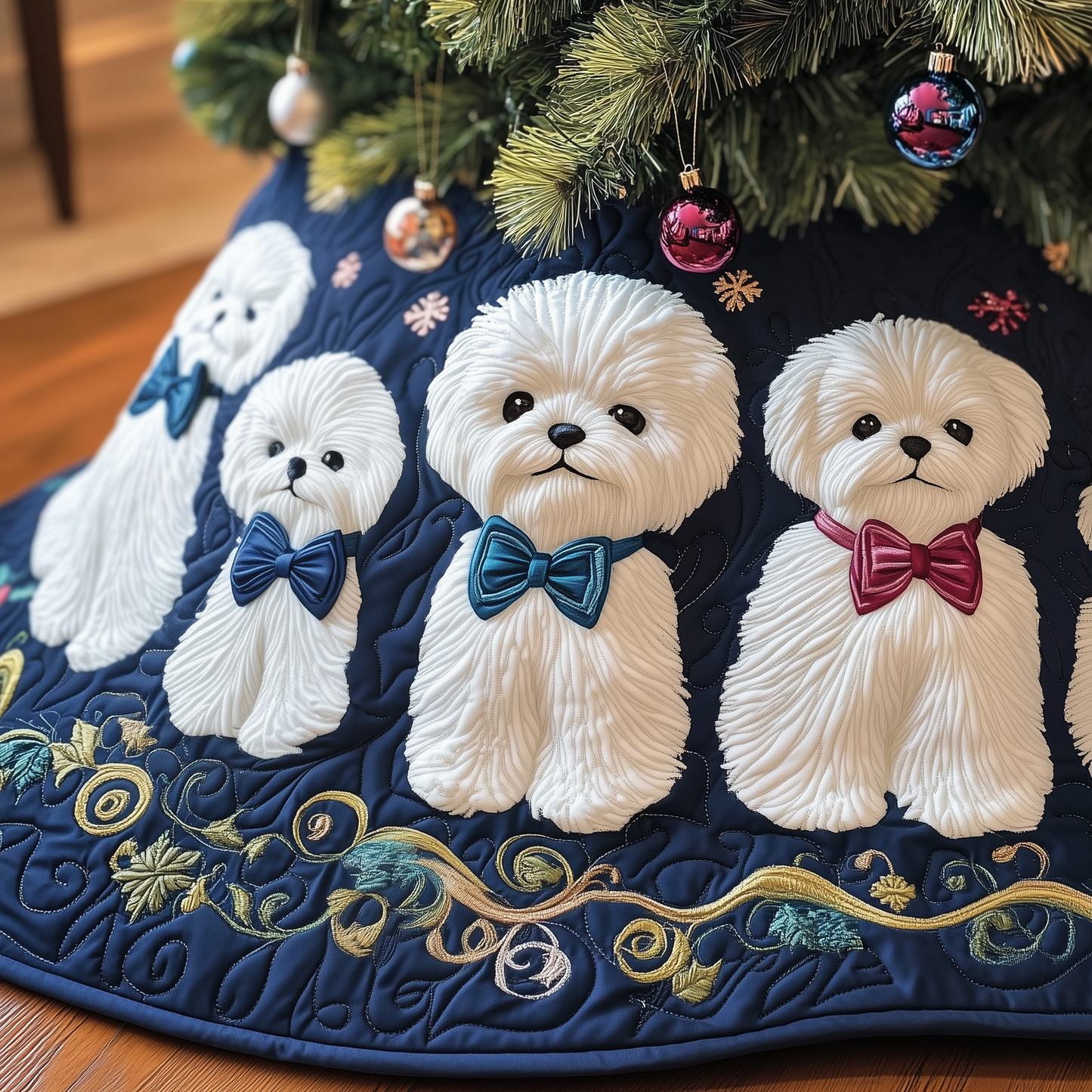 Christmas Bichon Quilted Tree Skirt GFTOAB924