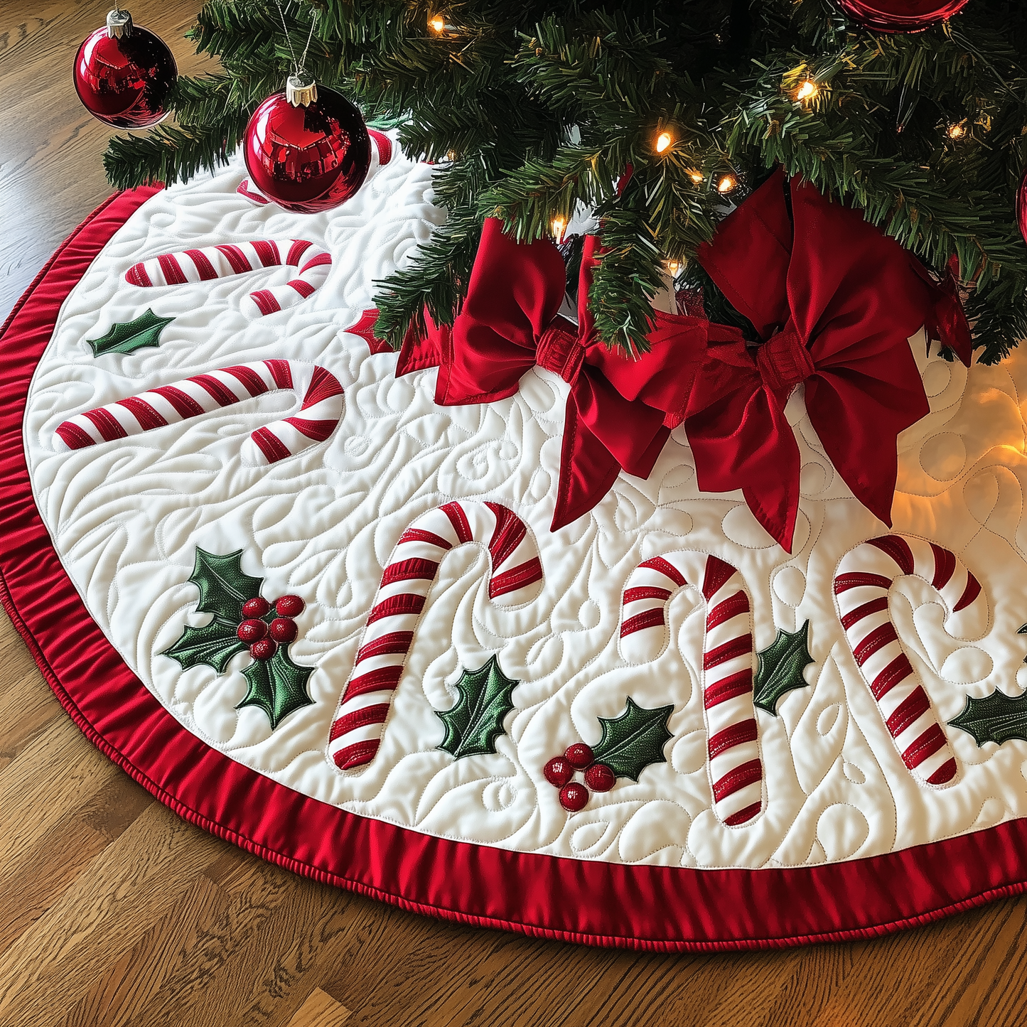 Christmas Candy Canes Quilted Tree Skirt GFTOAB941