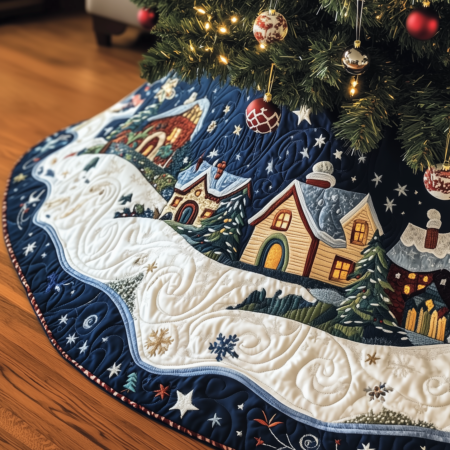 Christmas Village Quilted Tree Skirt GFTOAB993