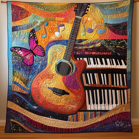 Vibrant Guitar & Piano Quilted Blanket GFTOHD009