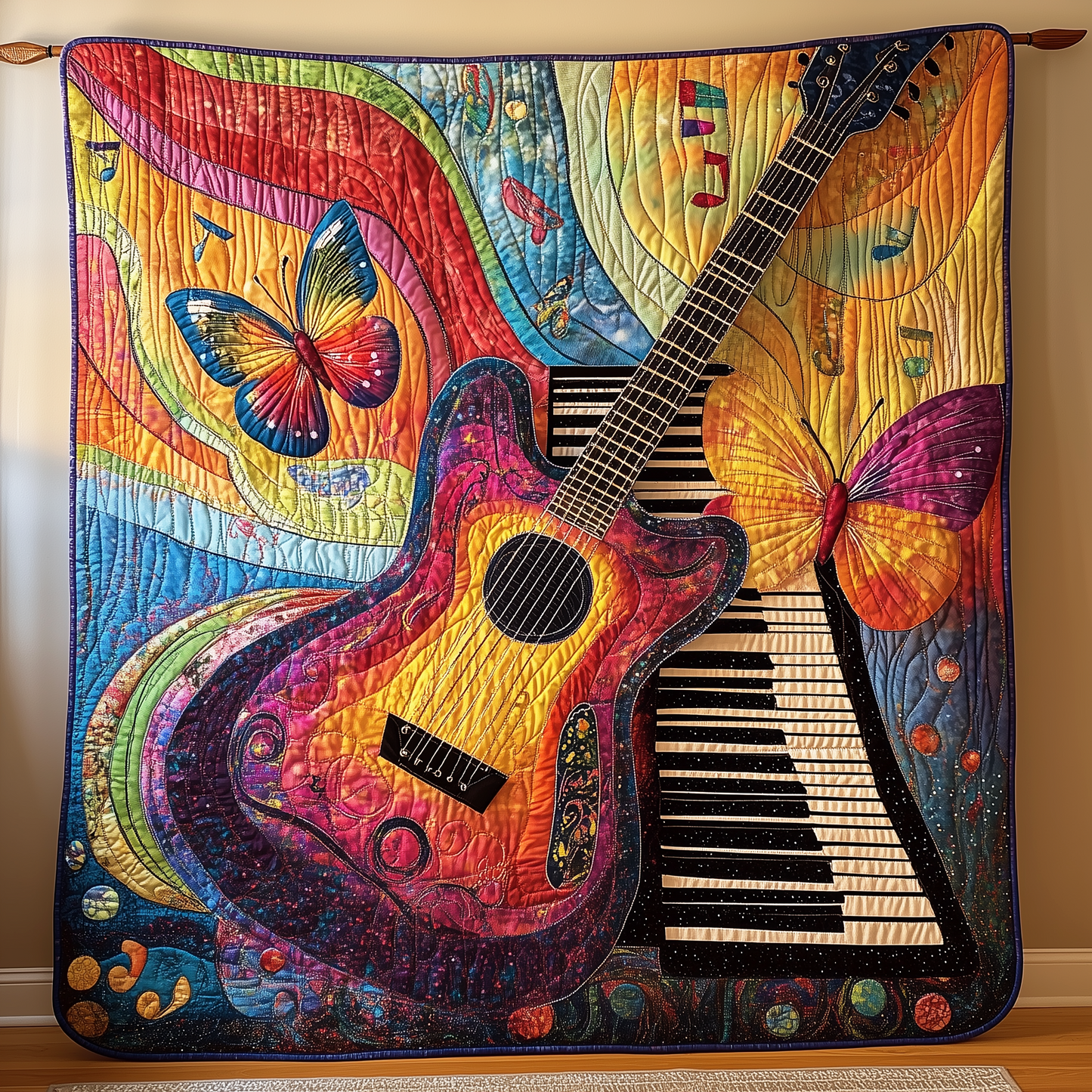 Vibrant Guitar & Piano Quilted Blanket GFTOHD010