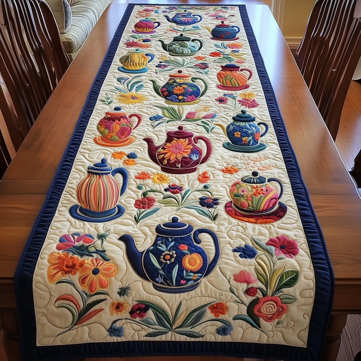 Colorful Teapots Quilted Table Runner GFTOHD074