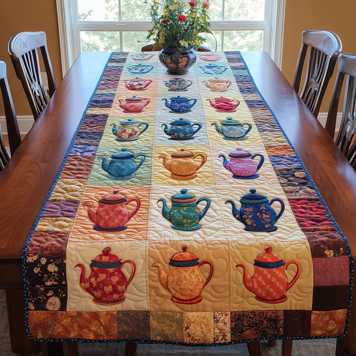 Colorful Teapots Quilted Table Runner GFTOHD077