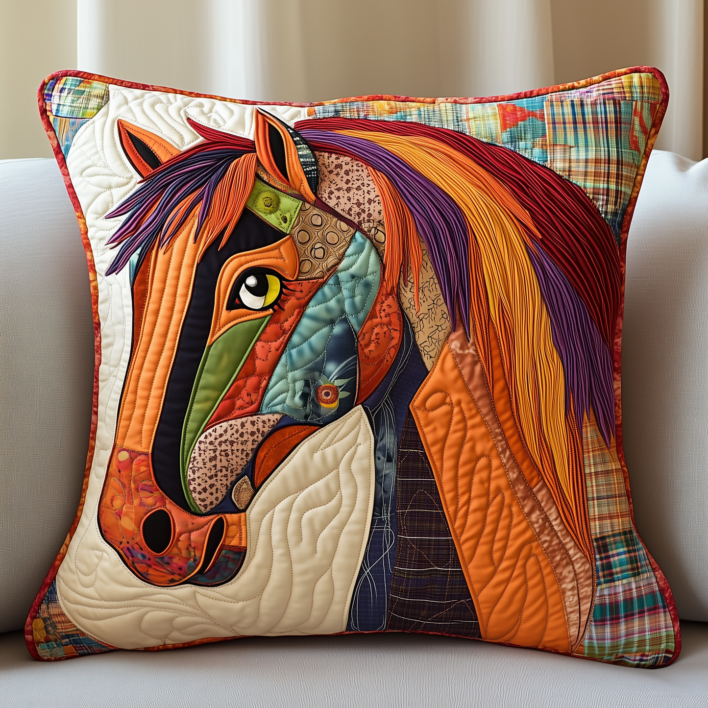 Vibrant Horses Quilted Pillow Case GFTOHD090