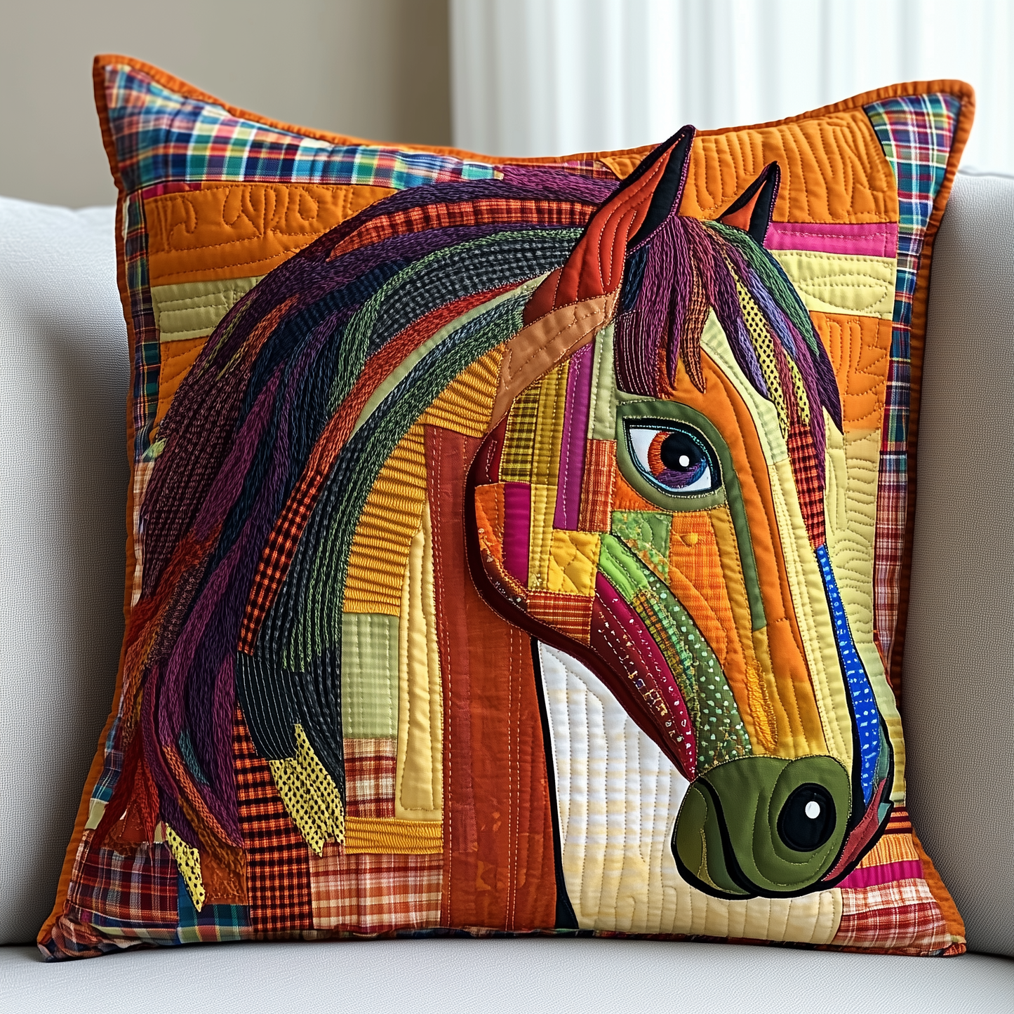 Vibrant Horses Quilted Pillow Case GFTOHD091