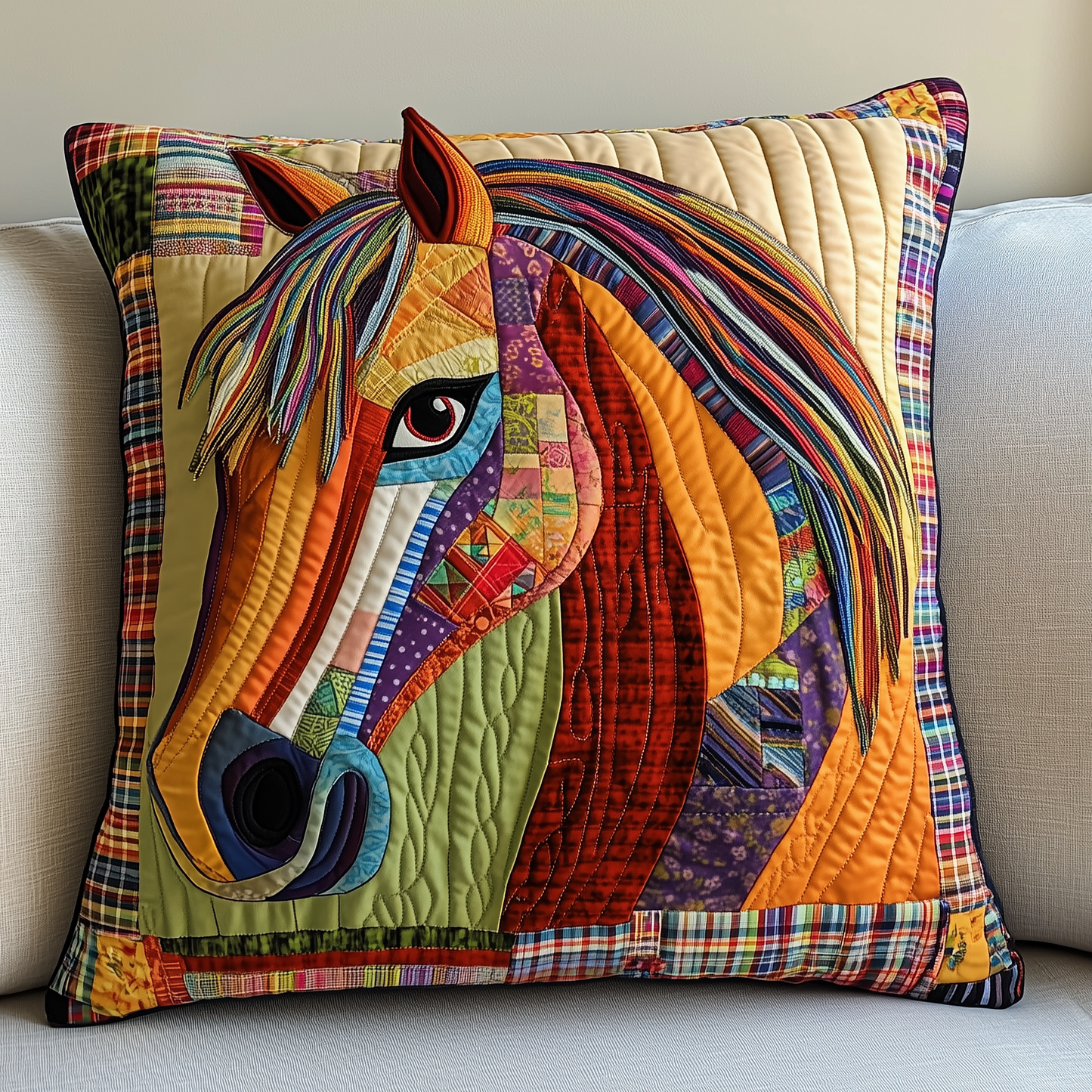 Vibrant Horses Quilted Pillow Case GFTOHD092