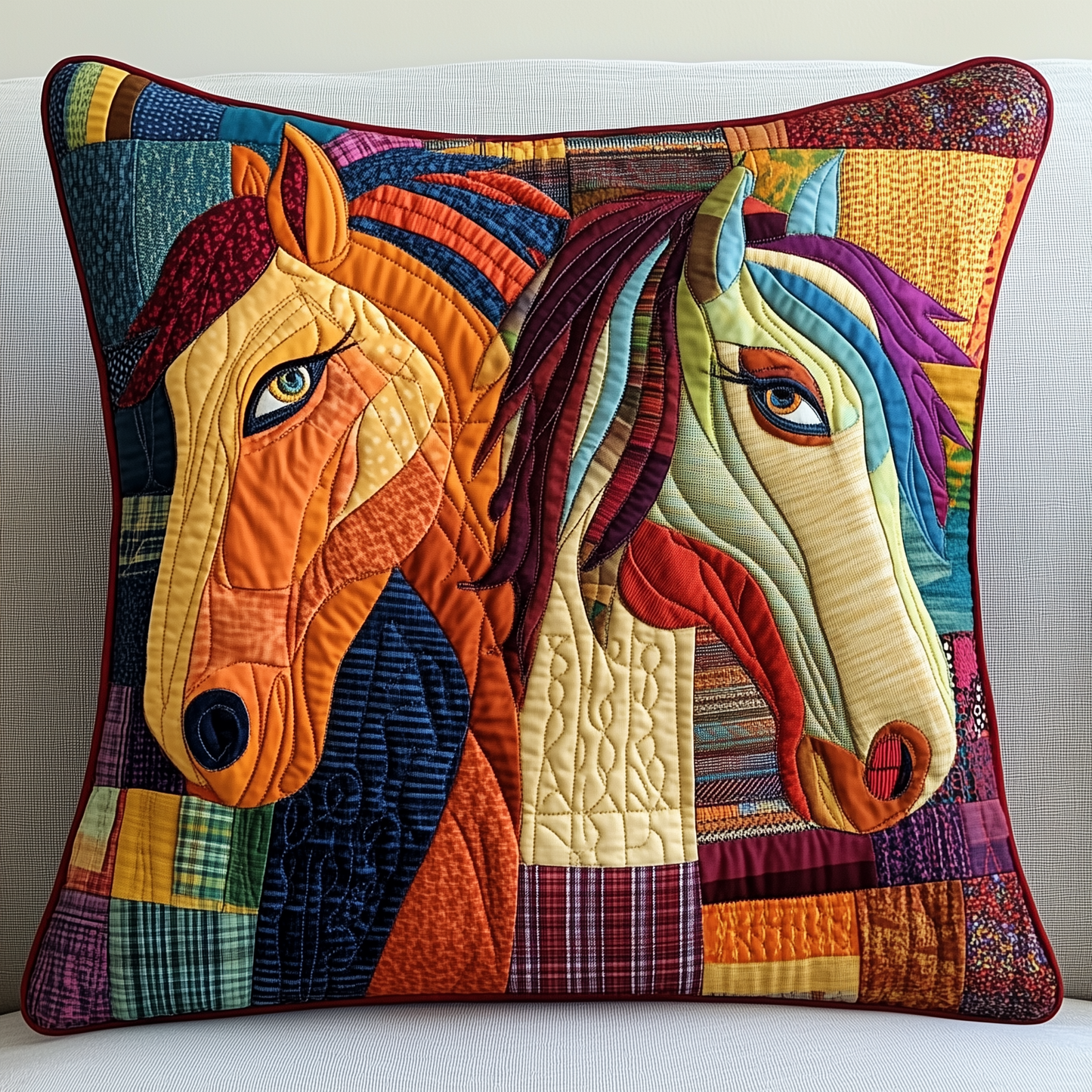 Vibrant Horses Quilted Pillow Case GFTOHD093