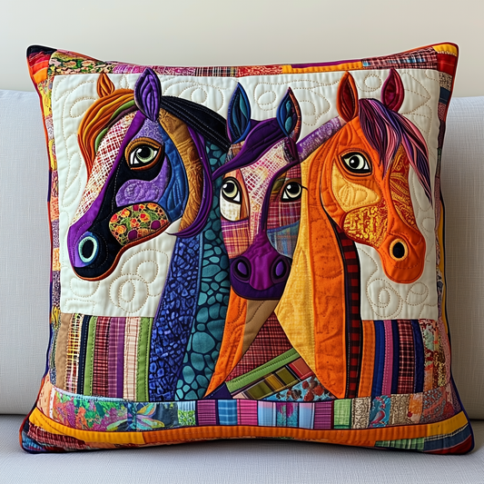 Vibrant Horses Quilted Pillow Case GFTOHD094