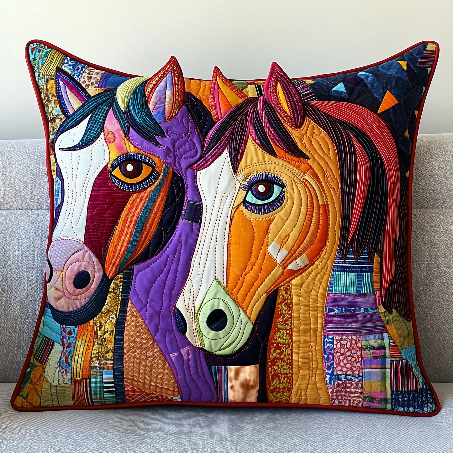 Vibrant Horses Quilted Pillow Case GFTOHD095