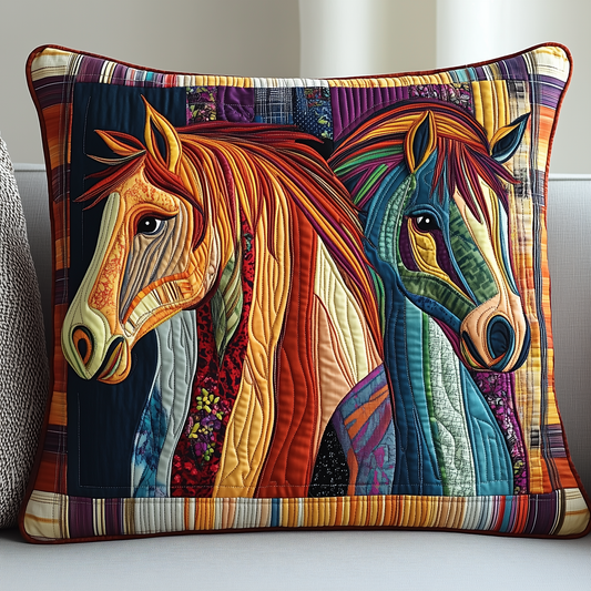 Vibrant Horses Quilted Pillow Case GFTOHD096