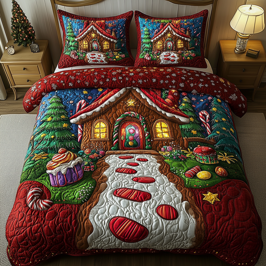 Christmas Candy Cabin 3-Piece Quilted Bedding Set GFTOHD1000