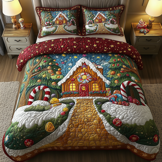 Christmas Candy Cabin 3-Piece Quilted Bedding Set GFTOHD1004