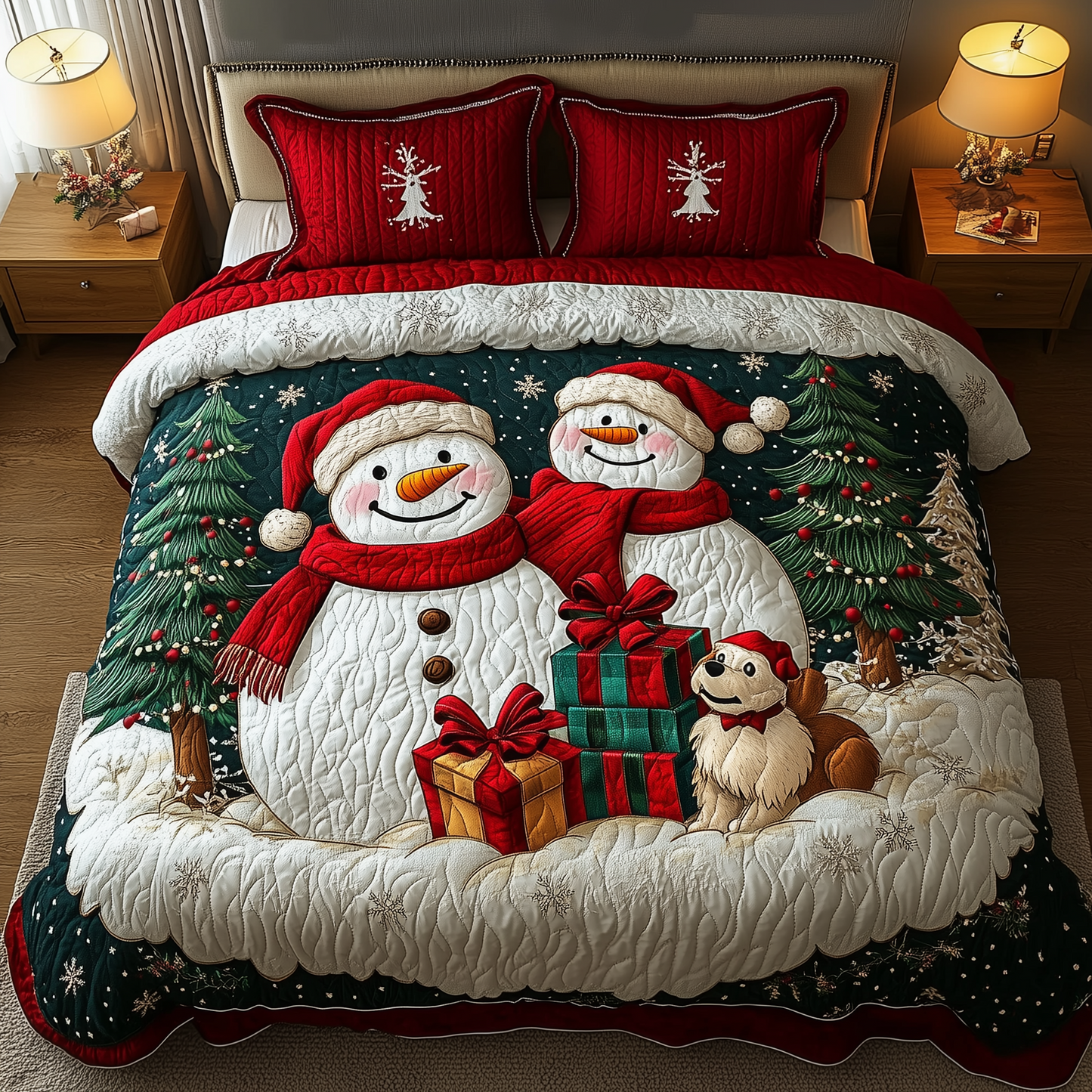 Holiday Cheerful Snowman 3-Piece Quilted Bedding Set GFTOHD1007