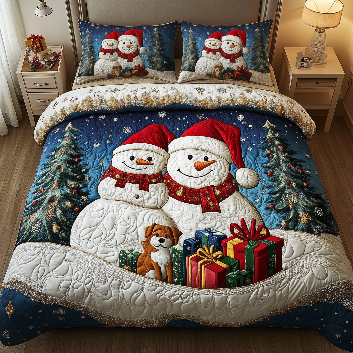 Holiday Cheerful Snowman 3-Piece Quilted Bedding Set GFTOHD1011