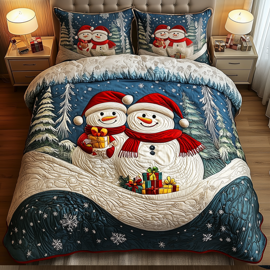 Holiday Cheerful Snowman 3-Piece Quilted Bedding Set GFTOHD1012