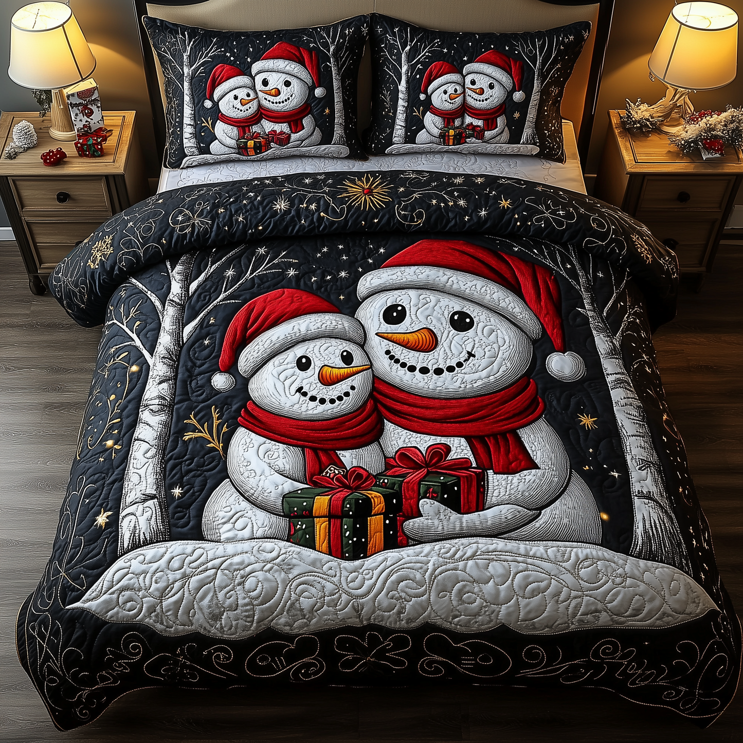 Holiday Cheerful Snowman 3-Piece Quilted Bedding Set GFTOHD1013