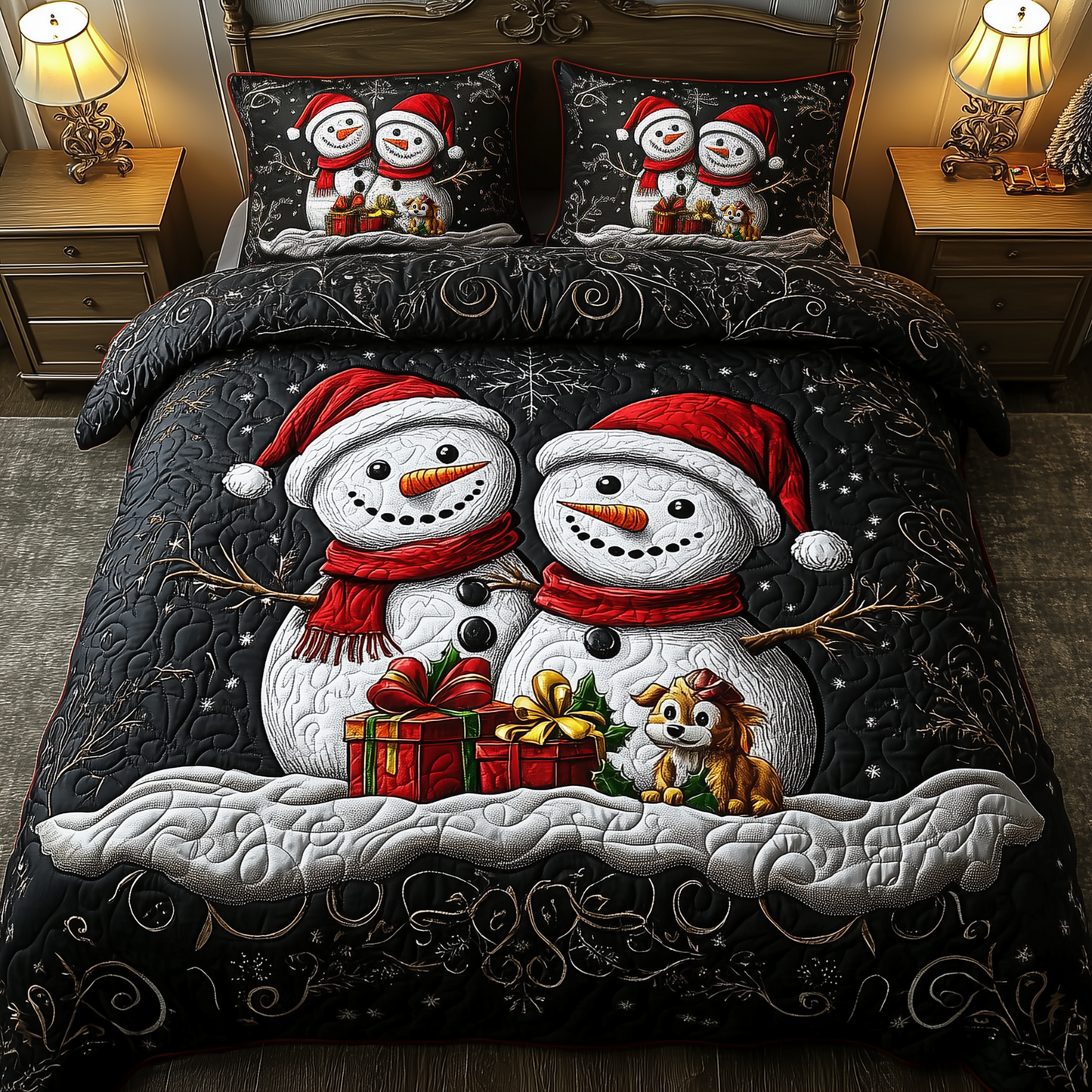 Holiday Cheerful Snowman 3-Piece Quilted Bedding Set GFTOHD1015