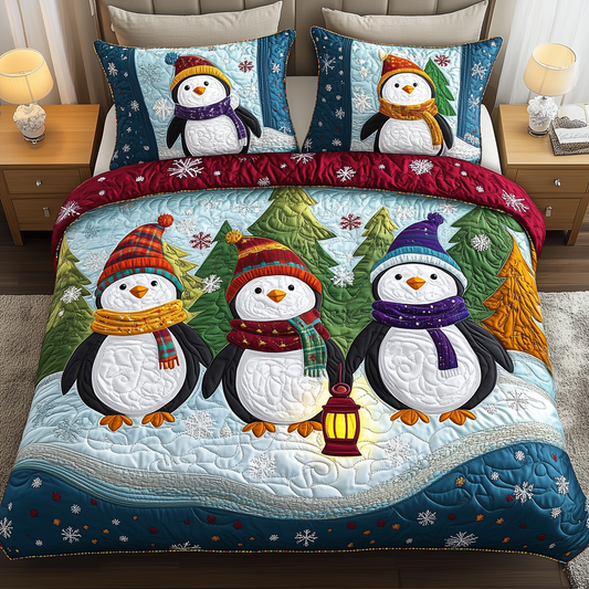 Snowy Penguin Delight 3-Piece Quilted Bedding Set GFTOHD1042