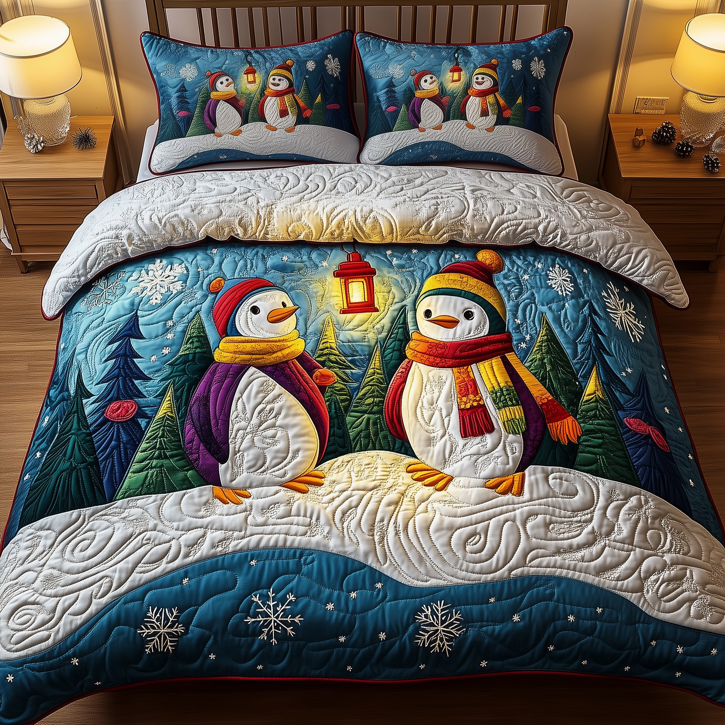 Snowy Penguin Delight 3-Piece Quilted Bedding Set GFTOHD1043