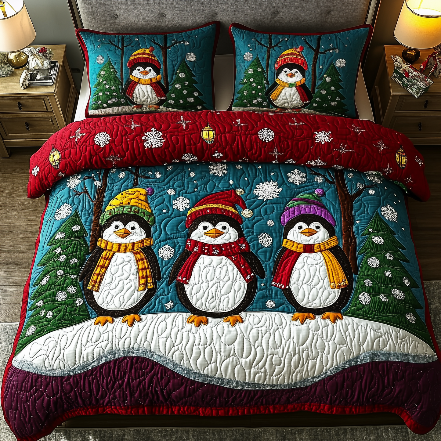 Snowy Penguin Delight 3-Piece Quilted Bedding Set GFTOHD1044