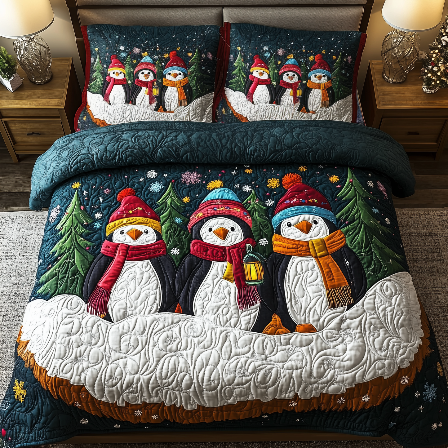 Snowy Penguin Delight 3-Piece Quilted Bedding Set GFTOHD1045