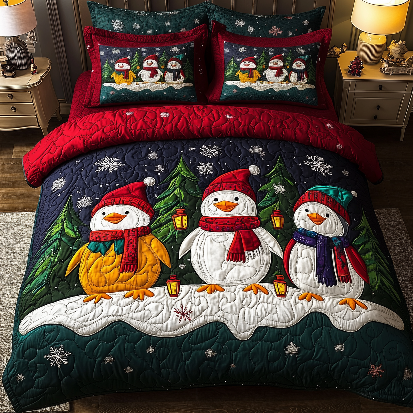 Snowy Penguin Delight 3-Piece Quilted Bedding Set GFTOHD1046