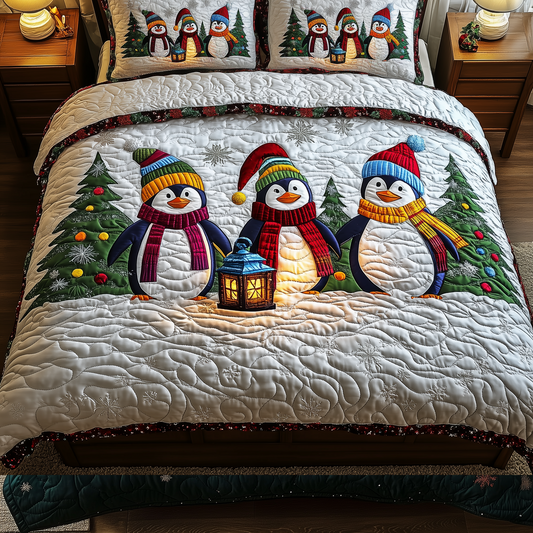 Snowy Penguin Delight 3-Piece Quilted Bedding Set GFTOHD1047